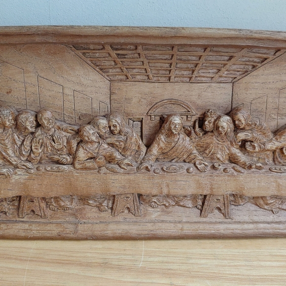 Wood Carved Plaque Relief Jesus Apostles Sculpture Leonardo Picture Wall - Picture 6 of 15